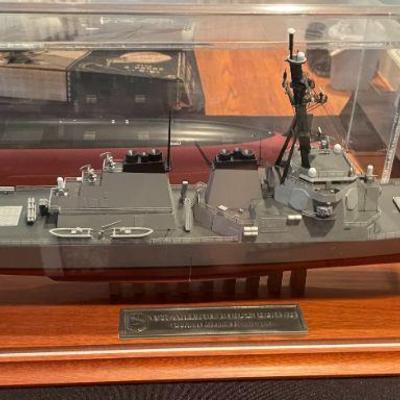 Model of the USS Arleigh Burke destroyer (note: the plexiglass is cracked at the base)
