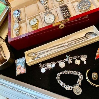 Sterling charm bracelet and a set of 4 sterling julep straws