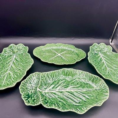 (4) Bordallo Pinneiro Portugal Lettuce Serving Dishes
