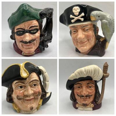 (4) Royal Doulton Toby Mugs ft. Captain Morgan
Dick Turpin, Long John Silver, Porthos, & Captain Henry Morgan. No chips or cracks.