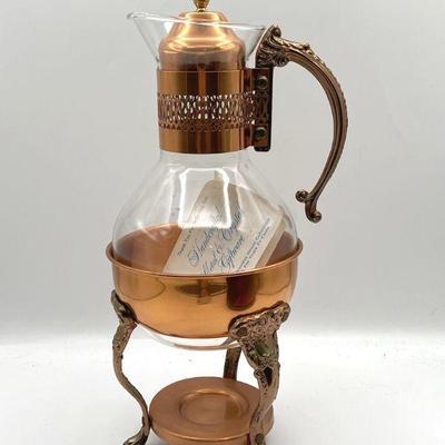 1980’s Princess House Copper Coffee Tea Pot Carafe Warming Stand with Lid
