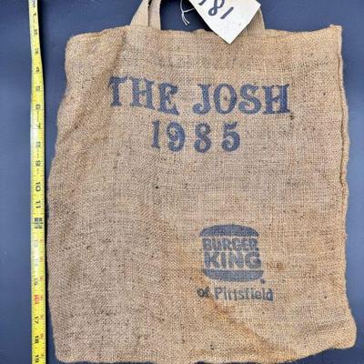 1985 THE JOSH Burger King Burlap Burger Bag
