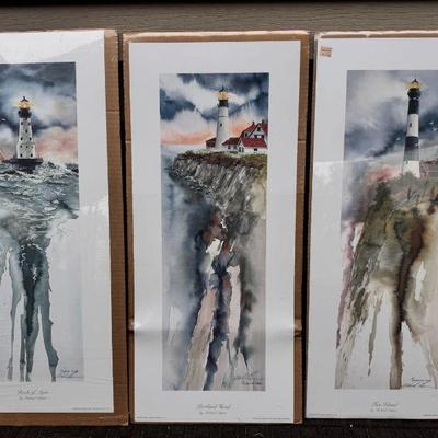 (3) M. Capser Lighthouse Prints
