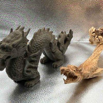 (2) 14” Carved Dragons feat. Driftwood
