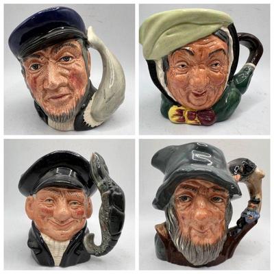(4) Royal Doulton Toby Mugs ft. Captain Ahab
Captain Ahab, Lobster Man, Sairey Gamp, & Rip Van Winkle. No chips or cracks. 