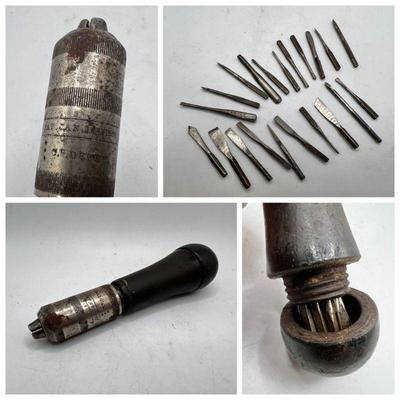 Antique Self Contained Wooden Screwdriver Set with All 21 Bits!
