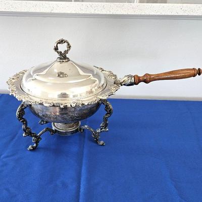 Antique Heavy Weight Silver Chafing Dish with Lid, Water Reservoir, Stand, and Fuel Pot - 12