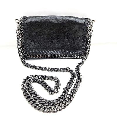 Black Leather Crossbody Bag w/ Black Chain Link Strap - By Borse in Pelle - Made in Italy