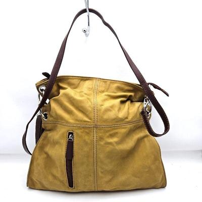 Tan Leather Handbag / Shoulder Bag by 100% Toscano - Genuine Leather Made in Italy- 14" x 14"