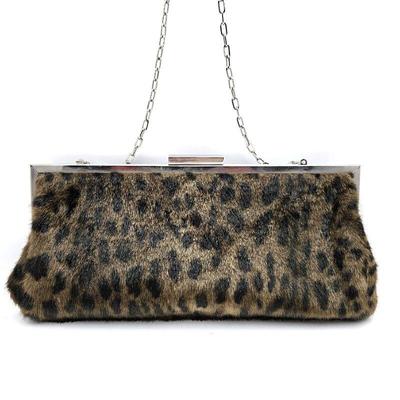  Dennis Basso Faux Animal Fur Purse / Shoulder Bag with Chain Strap 16" Drop & Kiss Lock Closure