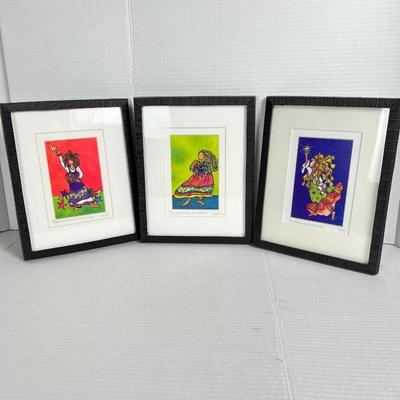 Three framed watercolor photos by