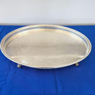 Stunning Very Large Silver Plated Footed Serving Tray - Side Ledge and Ornate Details on Surface