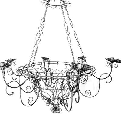 Rare Find! Vintage 36” Diameter Wire Chandelier with Unique Design & Candle Holders