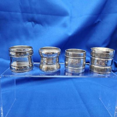 Set of Four Antique Victorian Silver Plated Napkin Rings Assorted Styles