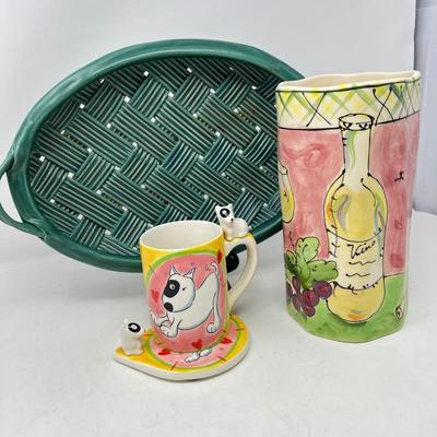 Charming Kitchen Set - Julia Junkin Ceramic Vase & HuesNBrews Mug with Coaster, Parmentier Studio Pottery