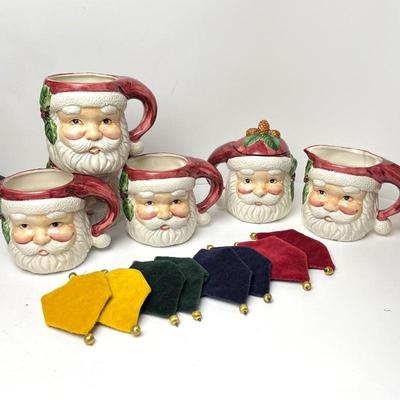 Santa cups with creamer and sugar bowl