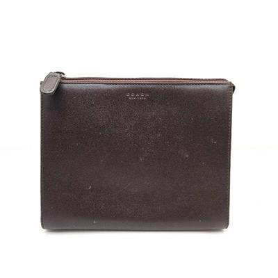 Vintage Coach Cosmetics Case in "Mahogany" Brown Leather - Zipper & Snap Closure