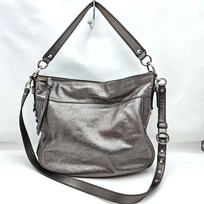 Vintage Coach Silver/Grey Metallic Leather Hobo Shoulder Bag w/ Adjustable Shoulder Strap