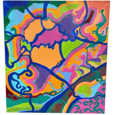 Retro Mid Century Op Art Oil on Canvas