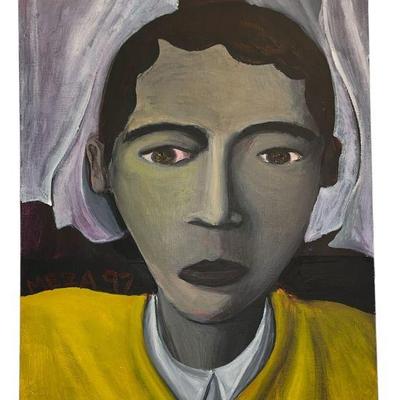 Abstract Oil on Canvas Portrait of a Boy