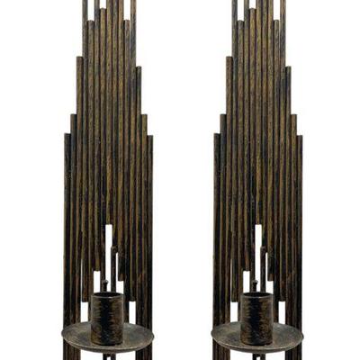 Mid Century Brutalist Skyscraper Wall Sconces, Pair