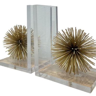 Mid Century Style Sunburst Lucite & Metal Bookends