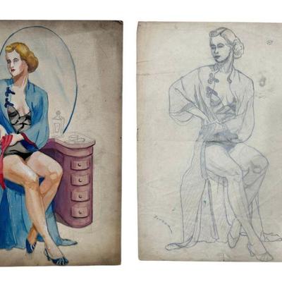 Two Sexy Pin Up Girl Drawings ZOHRER 3D