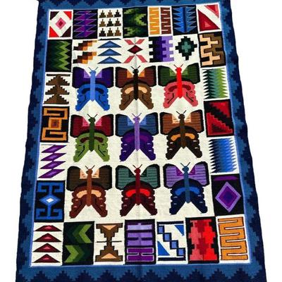 Exceptional Peruvian Butterfly Hand Woven Kilim Rug