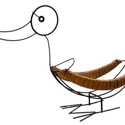 Mid Century Wicker and Wire Duck Fruit Basket
