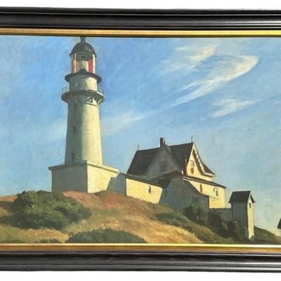 Contemporary EDWARD HOPPER Oil on Canvas Print in Frame