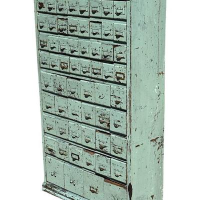 Early 20th C Hardware General Store File Cabinet, Blue Paint