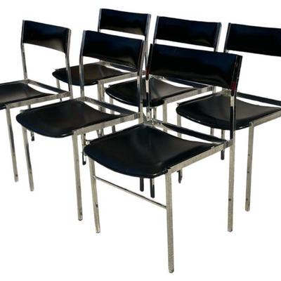 Chrome & Leather Stacking Dining Chairs, Set of 6