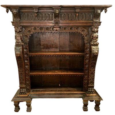 19th C. Heavily Carved Oak Bookcase