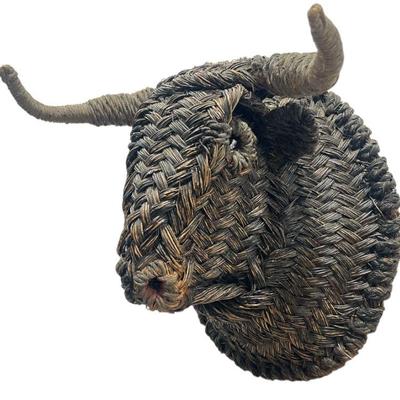 Mid Century Wicker Bull Head Wall Sculpture
