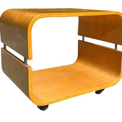 Geometric Chrome and Wood Rolling Side Table