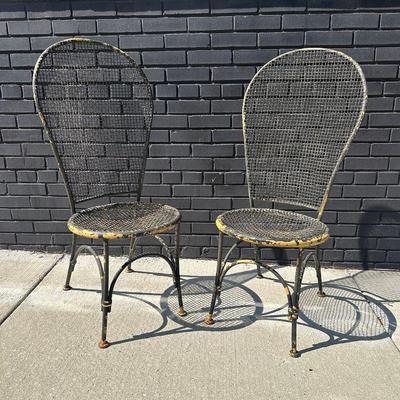 Mid Century High Back Garden Chairs, Pair