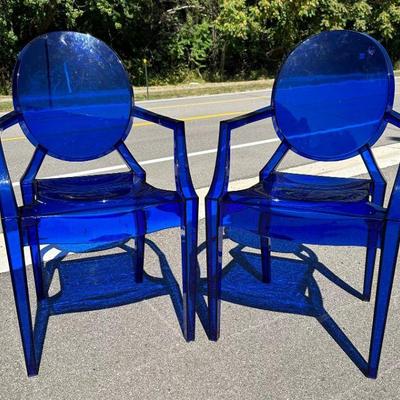 After PHILIPPE STARCK Royal Blue Ghost Chairs, Pair
