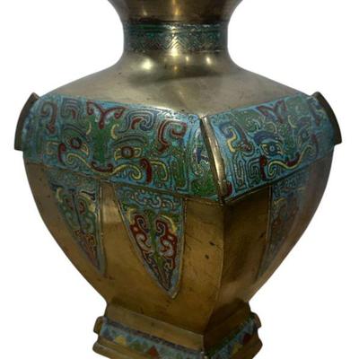 Impressive Asian Brass and Cloisonné Vase