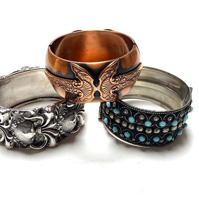 Vtg. cuff bracelets. Top and left are Whiting - Davis