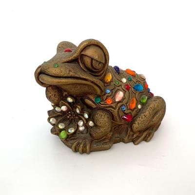 Vtg. plastic decorated frog bank