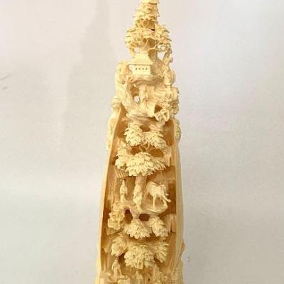 Asian carved bone with fine detail, ht. 10 1/2”