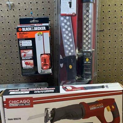 BRAND NEW TOOLS! * Black & Decker Laser Level * Craftsman LED Work Light * Reciprocating Saw
