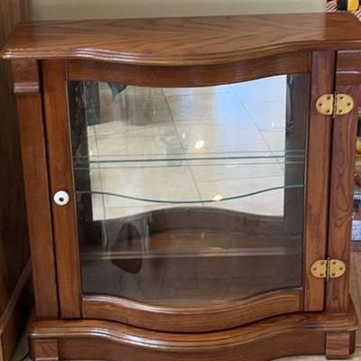 Small Curved Front Glass and Wood Display Cabinet/Curio
