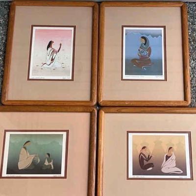 4 Prints by Ioyan Mani an Ogala Sioux from Manitoba * Sacred Stones, Mother & Child, Love Flute,
