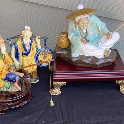 3 Vintage Mud Men Fisherman Figurines
