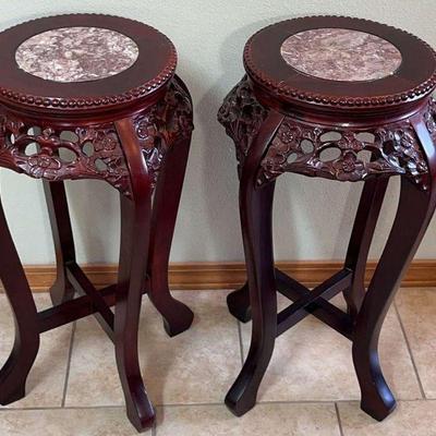 2 Matching Marble Top Plant/Display Stands * Asian Decor
