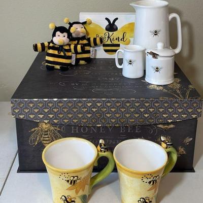 Bee Themed Nesting Box Set * Sophie Allport Bees Pitcher Set * Pier One Bee Mugs * Wood Picture Etc
