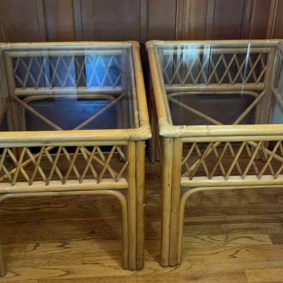 2 Matching Ratan & Glass Top Tables * Made in the Philipenes
