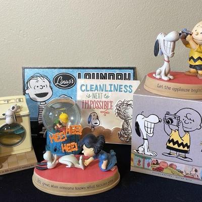 Hallmark Peanuts Figurines * Water Globe * Tile * Metal Laundry Sign
