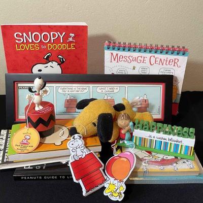 Framed Peanuts Strip Print * Peanuts Books * Linus Figurine * Snoopy Push Puppet Etc
